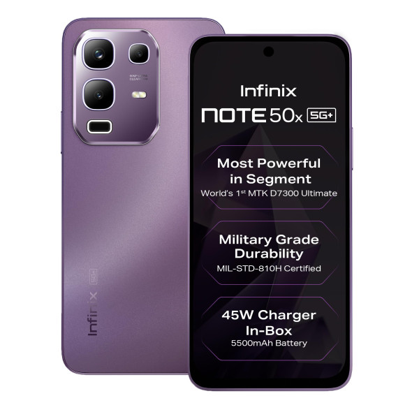Image of Infinix Note 50x 5G+ (Enchanted Purple, 8GB RAM, 128GB Storage) | MediaTek D7300 Ultimate | 90FPS BGMI Gaming | 5500mAH Battery with 45W FastCharge | 650K+ AnTuTu AI