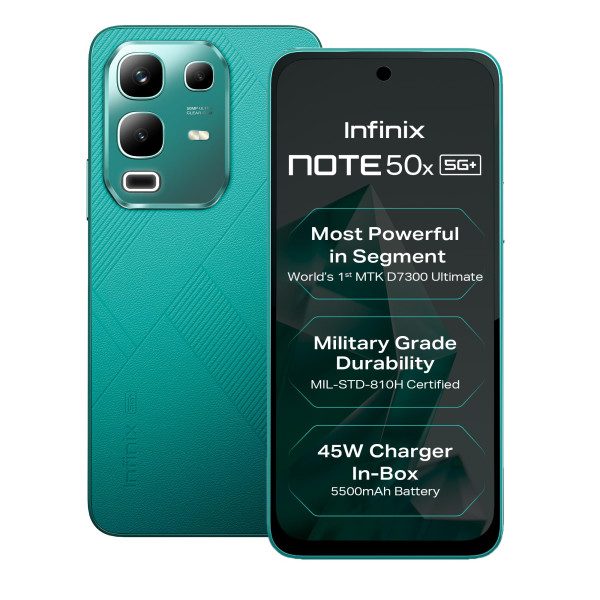 Image of Infinix Note 50x 5G+ (Sea Breeze Green, 6GB RAM, 128GB Storage) | MediaTek D7300 Ultimate | 90FPS BGMI Gaming | 5500mAH Battery with 45W FastCharge | 650K+ AnTuTu AI