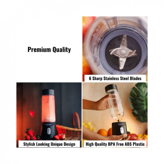 InstaCuppa Portable Blender for Smoothie Milk Shakes Crushing Ice and Juice USB Rechargeable Battery with 4000 mAh 230 Watts Motor 500 ML built-in Jar Black Stainless Steel Blades