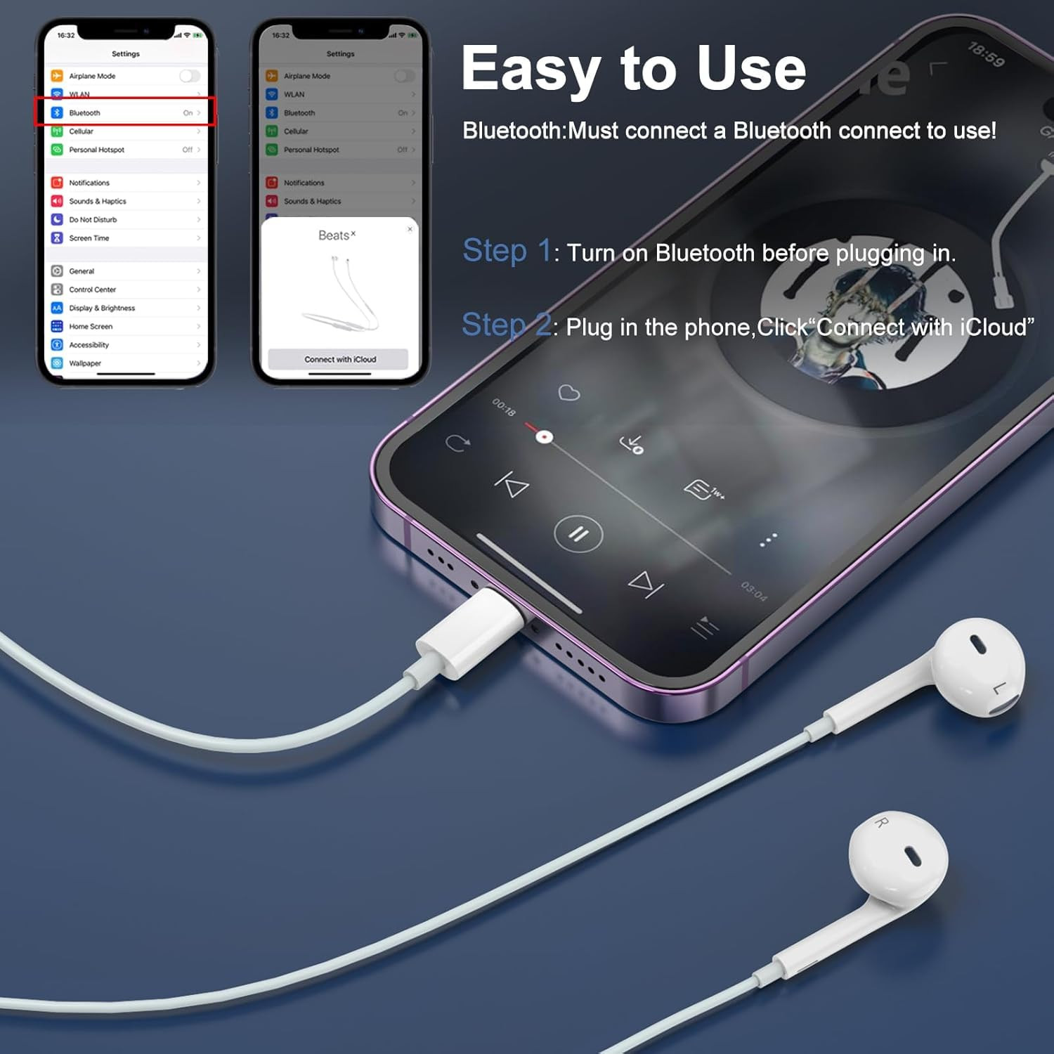iPhone Earphones Wired Apple MFi Certified Lightning Connector with Mic Volume iPhone 14131211XR78