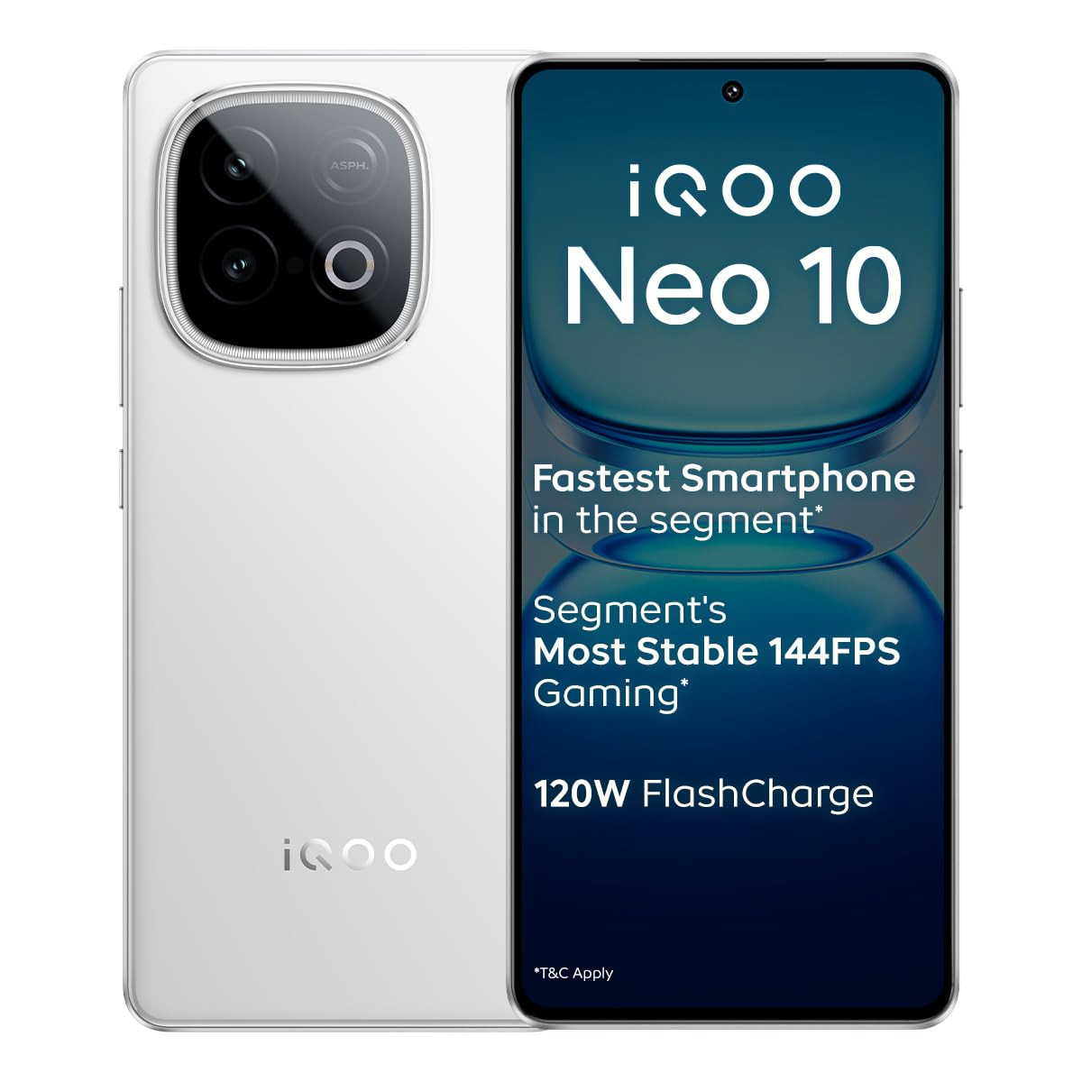 iQOO Neo 10 Alpine White 8GB RAM 256GB Storage Segments Fastest Processor with Snapdragon 8s Gen 4 Supercomputing chip Q1 120W FlashCharge Segments Brightest AMOLED Display