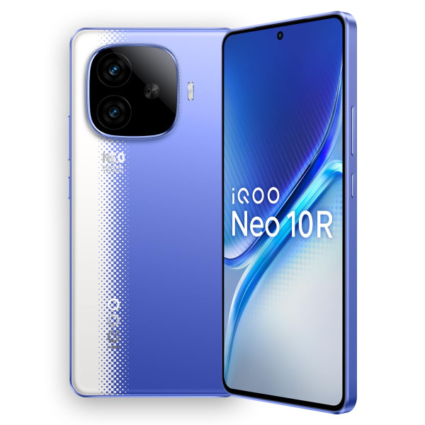 Image of iQOO Neo 10R 5G (Raging Blue, 8GB RAM, 256GB Storage) | Snapdragon 8s Gen 3 Processor | India's Slimmest 6400mAh Battery Smartphone | Segment's Most Stable 90FPS for 5 Hours