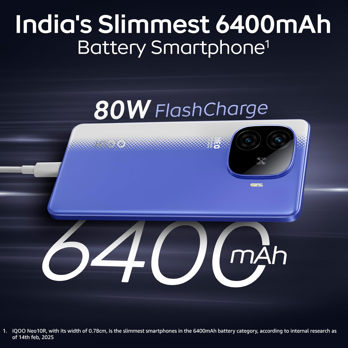 iQOO Neo 10R 5G Raging Blue 8GB RAM 256GB Storage Snapdragon 8s Gen 3 Processor Indias Slimmest 6400mAh Battery Smartphone Segments Most Stable 90FPS for 5 Hours