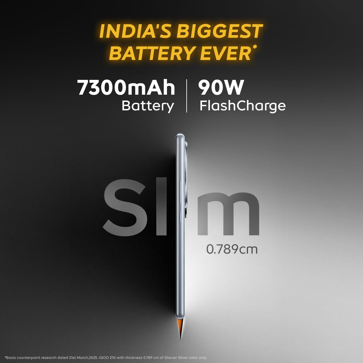 iQOO Z10 5G Stellar Black 8GB RAM 256GB Storage  Indias Biggest Ever 7300 mAh Battery  Snapdragon 7s Gen 3 Processor  Brightest Quad Curved AMOLED Display in The Segment