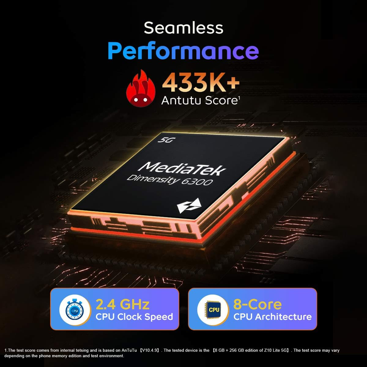 iQOO Z10 Lite 5G Titanium Blue 8GB RAM 256GB Storage  6000 mAh Battery  Dimensity 6300 5G Processor with 433K AnTuTu Score  IP64 Rated  Military Grade Shock-Resistance