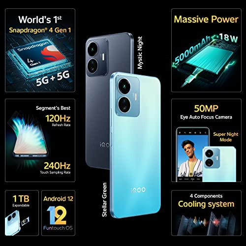 iQOO Z6 Lite 5G Stellar Green 6GB RAM 128GB Storage with Charger Qualcomm Snapdragon 4 Gen 1 Processor 120Hz FHD Display Travel Adaptor Included in The Box