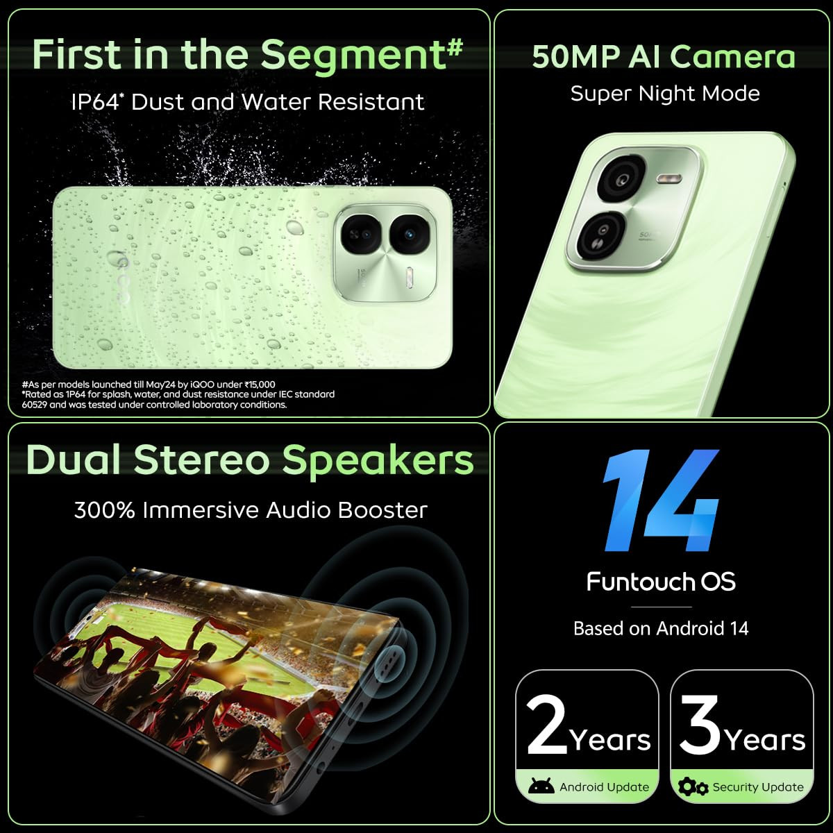 iQOO Z9x 5G Tornado Green 6GB RAM 128GB Storage Snapdragon 6 Gen 1 with 560k AnTuTu Score 6000mAh Battery with 799mm Slim Design 44W FlashCharge