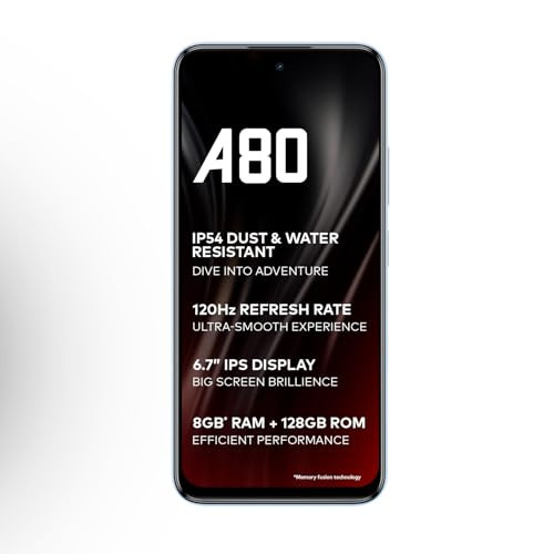 itel A80 120Hz Refresh Rate Punch Hole Display 50MP Super HDR Cam IP54 Dust Splash Resistant 3 Year Fluency Ring Light Notification 8GB RAM 128GB ROM Wave Blue