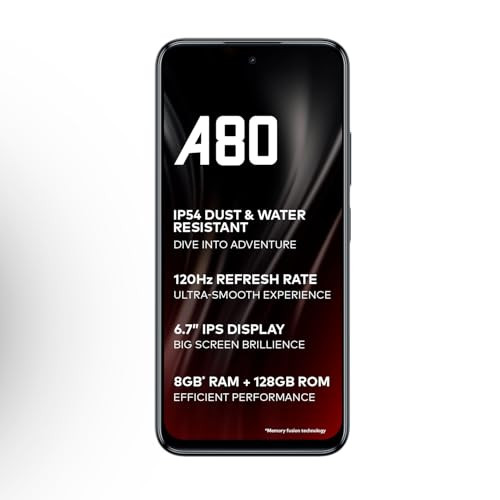 itel A80 120Hz Refresh Rate Punch Hole Display 50MP Super HDR Cam IP54 Dust Splash Resistant 3 Year Fluency Ring Light Notification 4GB RAM 128GB ROM Sandstone Black