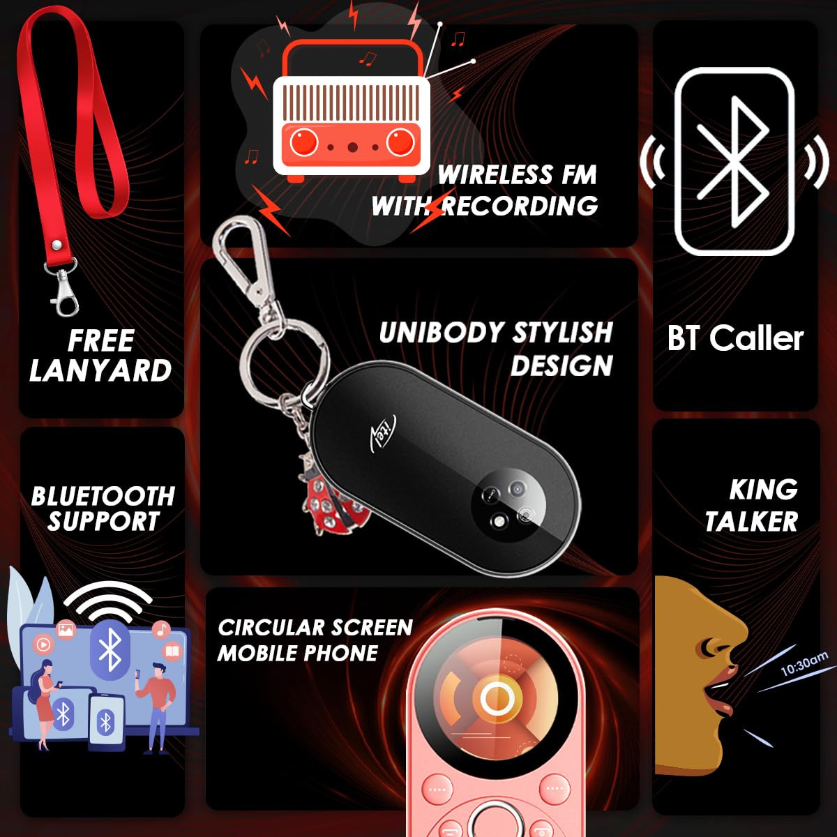 itel Circle 1 Unique Design with Round Screen Mobile Phone 500mAh Battery 132 Display BT Call Black