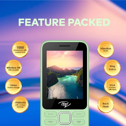 itel it5330 Keypad Mobile Phone 28 Big Display Premium Glass-Like Back Design 1900mAh Long-Lasting Battery Auto Call Recording Wireless FM Light Green
