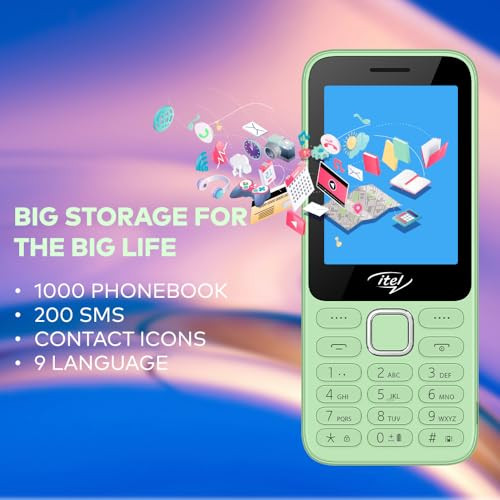 itel it5330 Keypad Mobile Phone 28 Big Display Premium Glass-Like Back Design 1900mAh Long-Lasting Battery Auto Call Recording Wireless FM Light Green