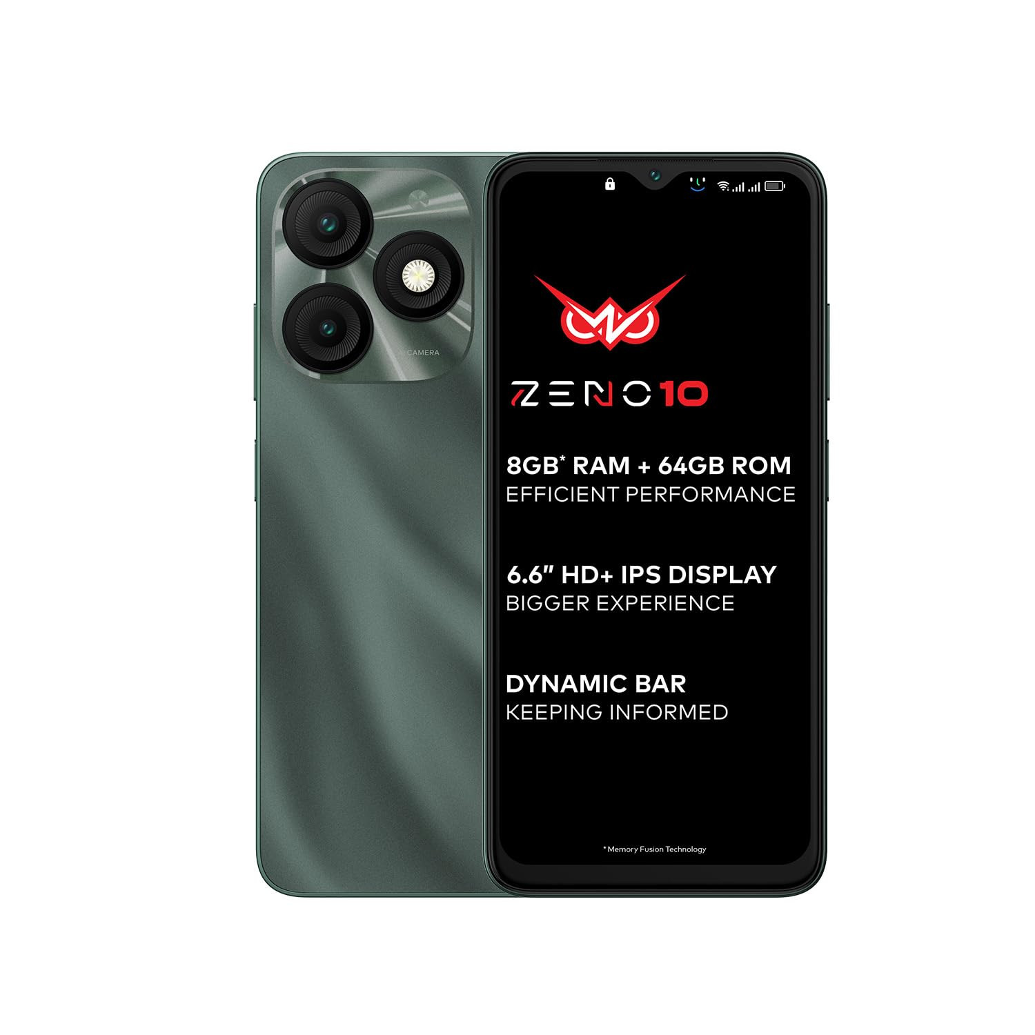 itel ZENO 1066 HD Display with Dynamic Bar 3GB RAM 64GB ROM Upto 8GB RAM with Memory FusionOctacore Processor8MP AI Dual Rear Cam5000 mAh Battery Phantom Crystal