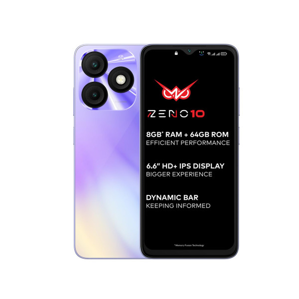 Image of itel ZENO 10|6.6" HD+ Display with Dynamic Bar| 3GB RAM +64GB ROM, Upto 8GB RAM with Memory Fusion|Octacore Processor|8MP AI Dual Rear Cam|5000 mAh Battery| Opal Purple