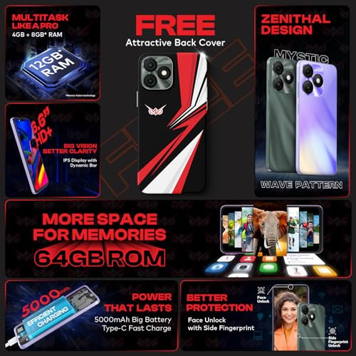 itel ZENO 1066 HD Display with Dynamic Bar 4GB RAM 64GB ROM Upto 12GB RAM with Memory FusionOctacore Processor8MP AI Dual Rear Cam5000 mAh Battery Phantom Crystal