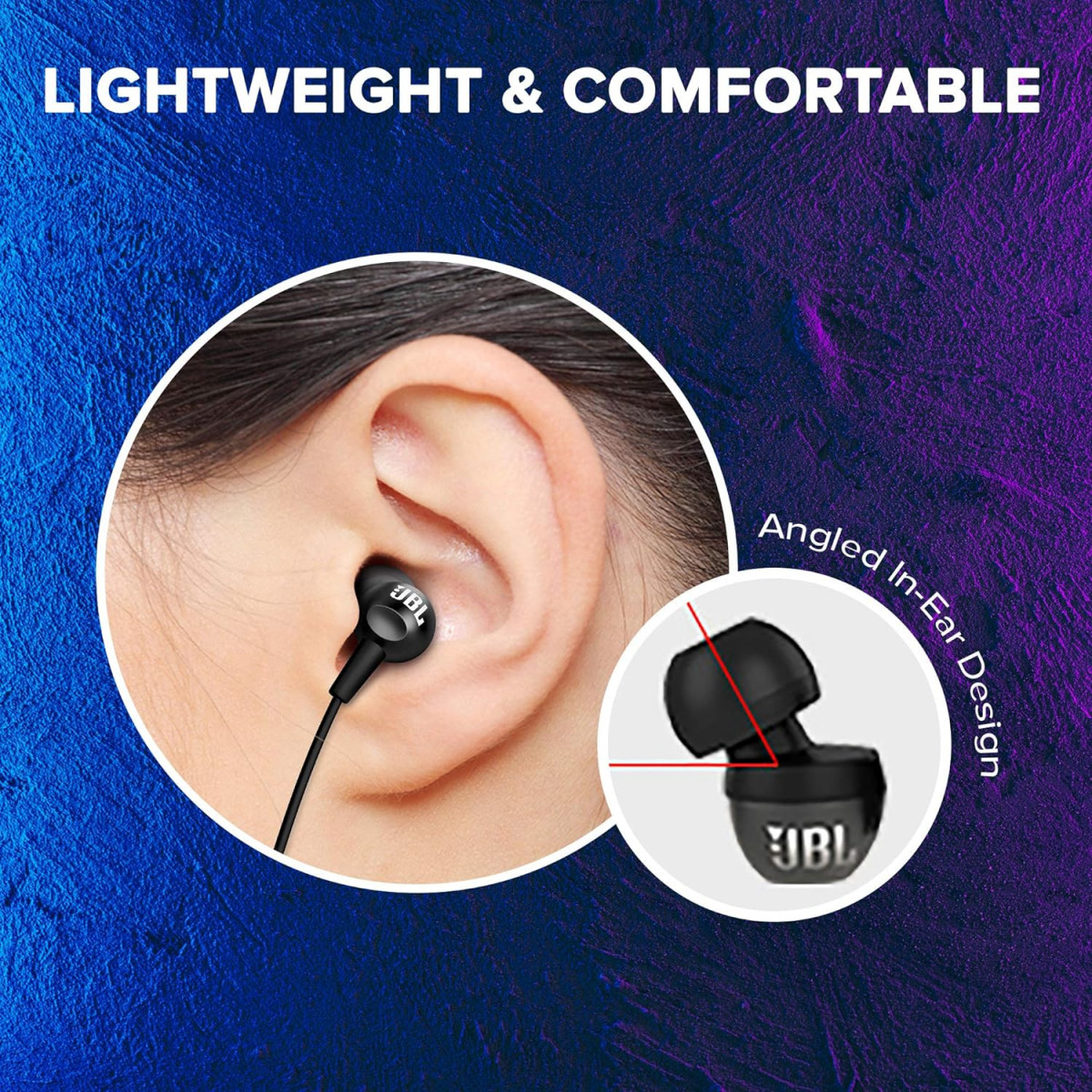 JBL C100SI Wired In Ear Headphones with Mic JBL Pure Bass Sound One Button Multi-function Remote Premium Metallic Finish Angled Buds for Comfort fit Black