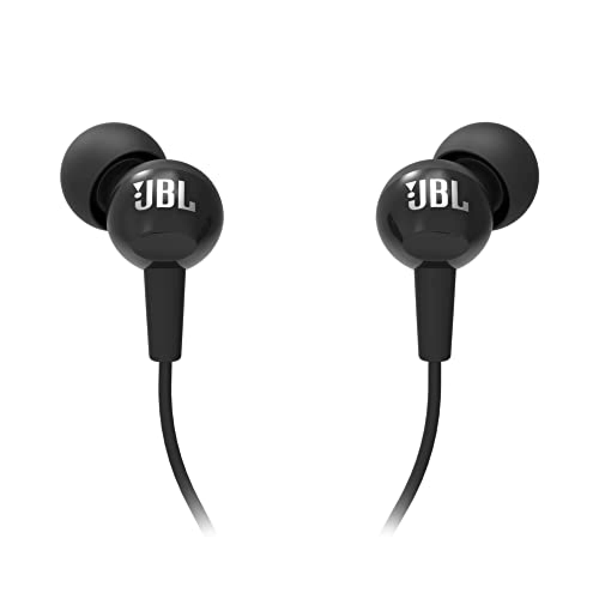 JBL C100SI Wired In Ear Headphones With Mic Pure Bass Sound One Button Multi-Function Remote Premium Metallic Finish Angled Buds For Comfort Fit Black