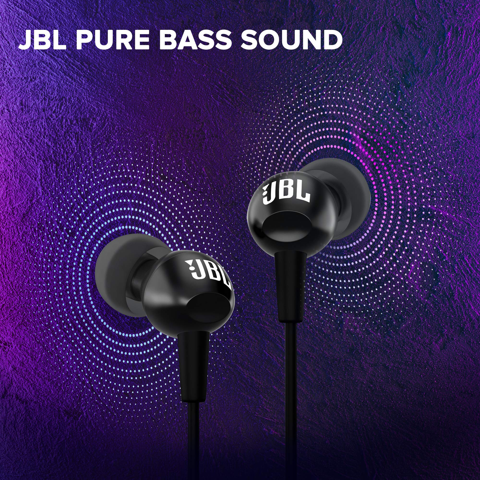 JBL C100SI Wired In Ear Headphones With Mic Pure Bass Sound One Button Multi-Function Remote Premium Metallic Finish Angled Buds For Comfort Fit Black