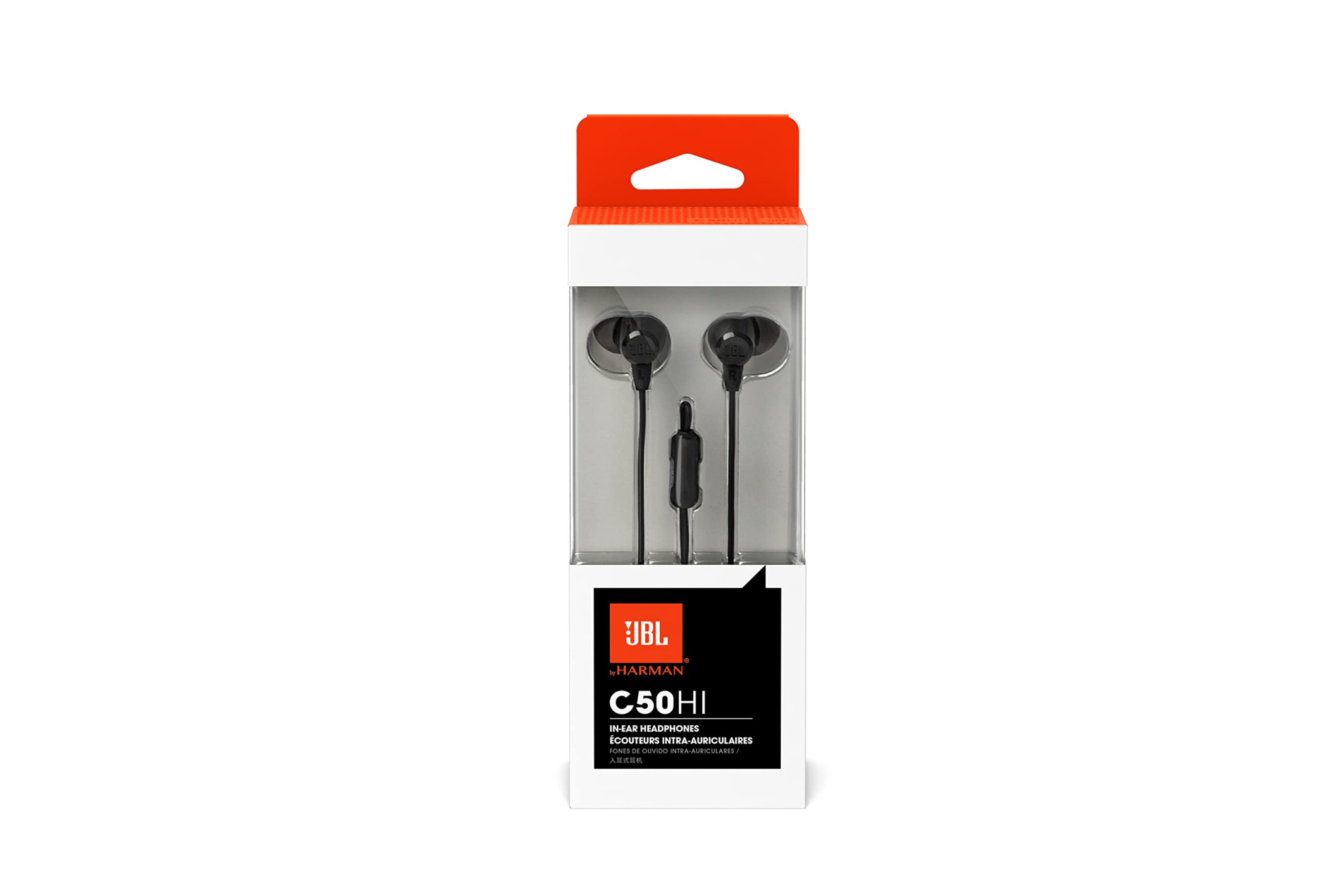 JBL C50HI Wired in Ear Headphones with Mic One Button Multi-Function Remote Lightweight Comfortable fit Black