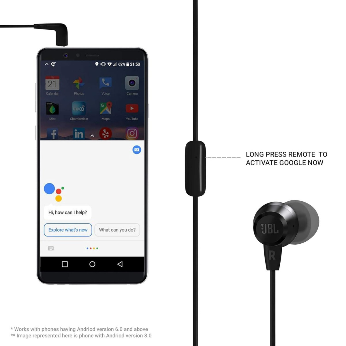 JBL C50HI Wired in Ear Headphones with Mic One Button Multi-Function Remote Lightweight  Comfortable fit Black