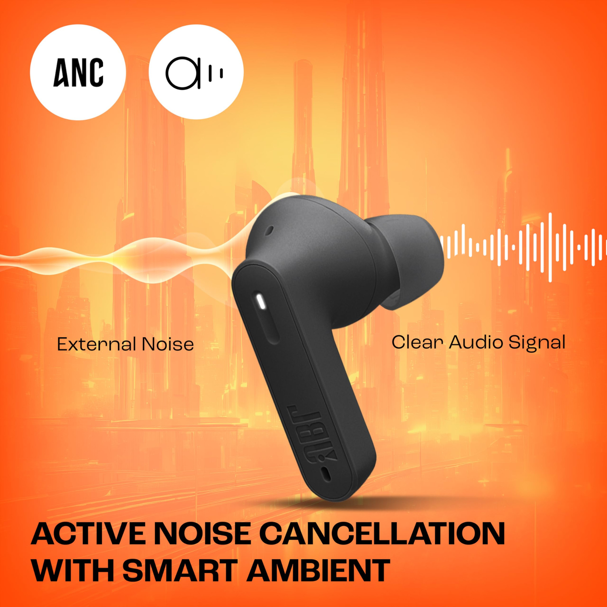 JBL New Launch Tune 245NC in Ear Wireless TWS ANC Earbuds Customized Extra Bass with Headphones App 48H Battery Dual Connect Quick Charge IP54 Bluetooth 53 3Months Additional Warranty Black
