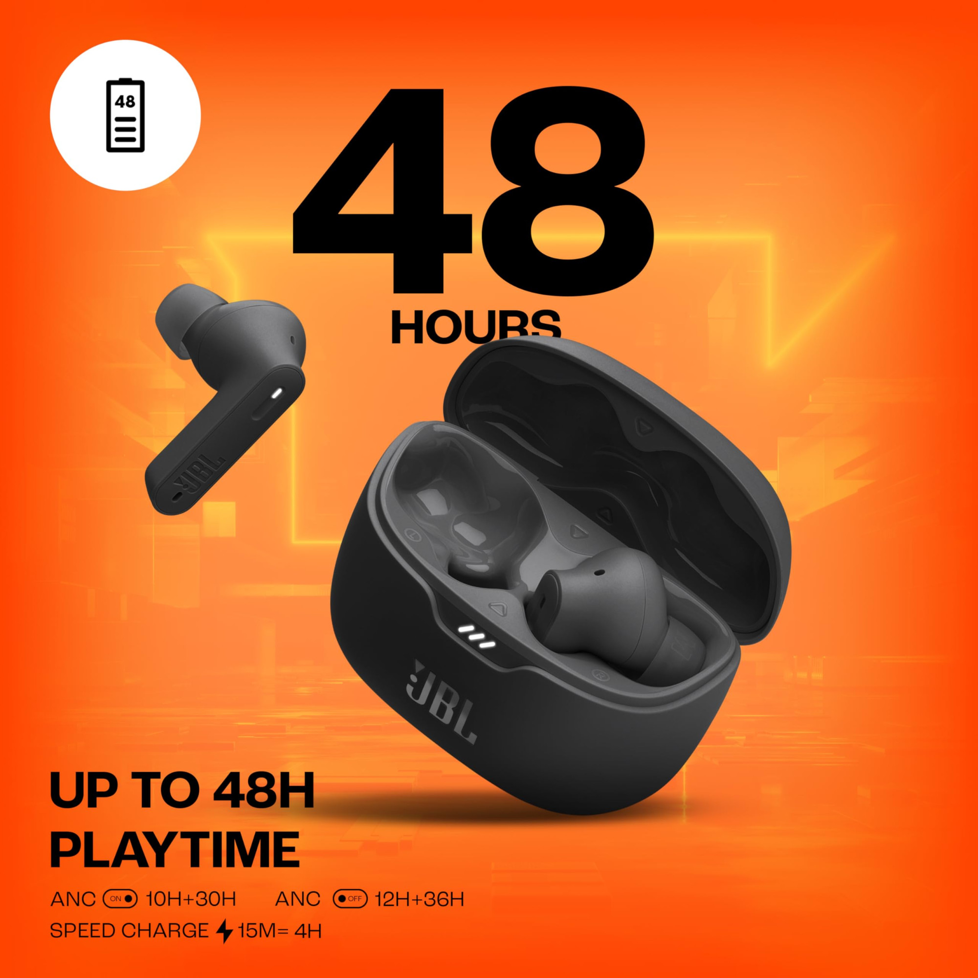 JBL New Launch Tune 245NC in Ear Wireless TWS ANC Earbuds Customized Extra Bass with Headphones App 48H Battery Dual Connect Quick Charge IP54 Bluetooth 53 3Months Additional Warranty Black