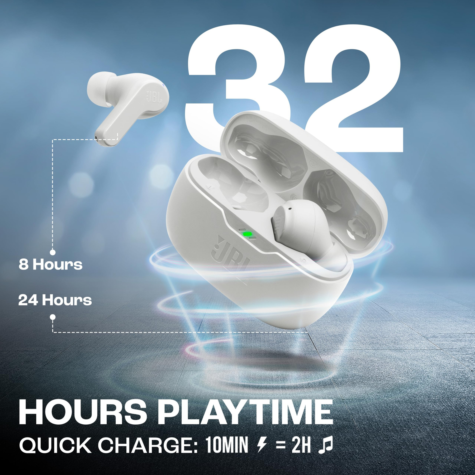 JBL Vibe Beam in-Ear Wireless Earbuds TWS with MicApp for Customized Extra Bass Eq32 Hours BatteryQuick ChargeIp54 WaterDust ResistanceAmbient AwareTalk-ThruGoogle Fastpair White
