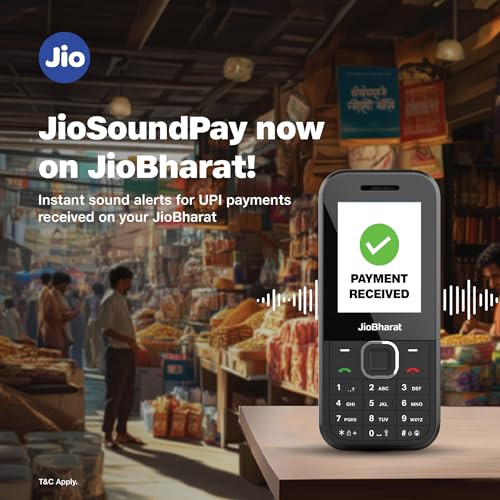 JioBharat B2 4G Keypad Phone with JioTV JioHotstar JioSoundPay JioSaavn JioPay UPI JioChat JioPhotos Powerful 2000mAh Battery LED Torch Digital Camera Black Locked for JioNetwork