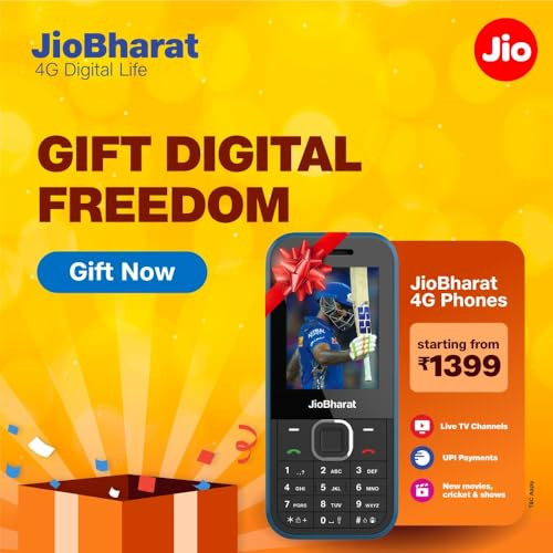 JioBharat B2 4G Keypad Phone with JioTV JioHotstar JioSoundPay JioSaavn JioPay UPI JioChat JioPhotos Powerful 2000mAh Battery LED Torch Digital Camera Blue Locked for JioNetwork