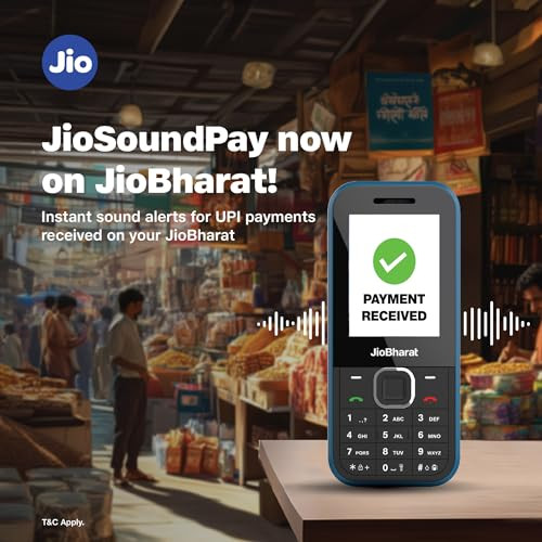 JioBharat B2 4G Keypad Phone with JioTV JioHotstar JioSoundPay JioSaavn JioPay UPI JioChat JioPhotos Powerful 2000mAh Battery LED Torch Digital Camera Blue Locked for JioNetwork