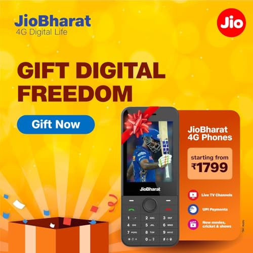 JioBharat J1 4G Keypad Phone with JioTV JioHotstar UPI JioSoundPay JioSaavn JioChat JioPhotos Powerful 2500mAh Battery LED Torch Digital Camera Dark Grey Locked for JioNetwork