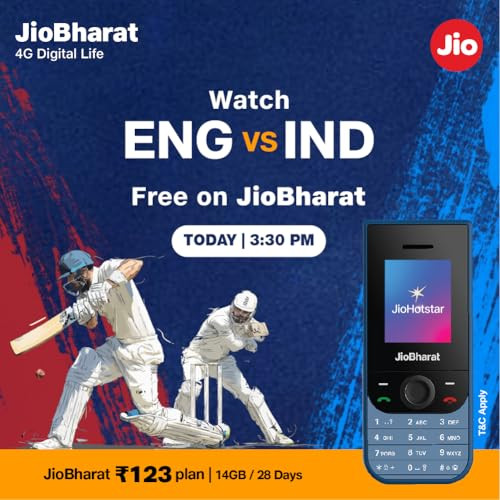 JioBharat V3 4G Phone with JioTV JioHotstar UPI JioSoundPayJioSaavn Long Lasting Battery LED Torch Digital Camera Blue Locked for JioNetwork