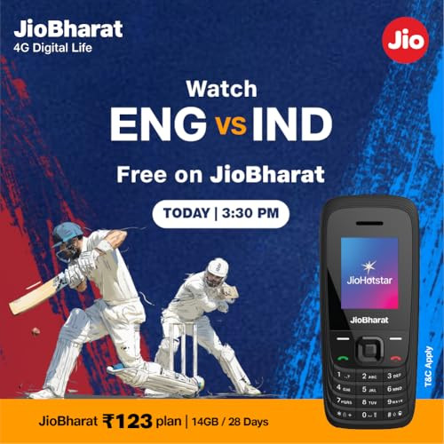 JioBharat V4 4G Phone with JioTV JioHotstar UPI JioSoundPayJioSaavn Long Lasting Battery LED Torch Digital Camera Black Locked for JioNetwork