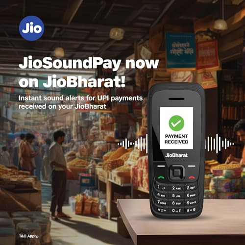JioBharat V4 4G Phone with JioTV JioHotstar UPI JioSoundPayJioSaavn Long Lasting Battery LED Torch Digital Camera Black Locked for JioNetwork