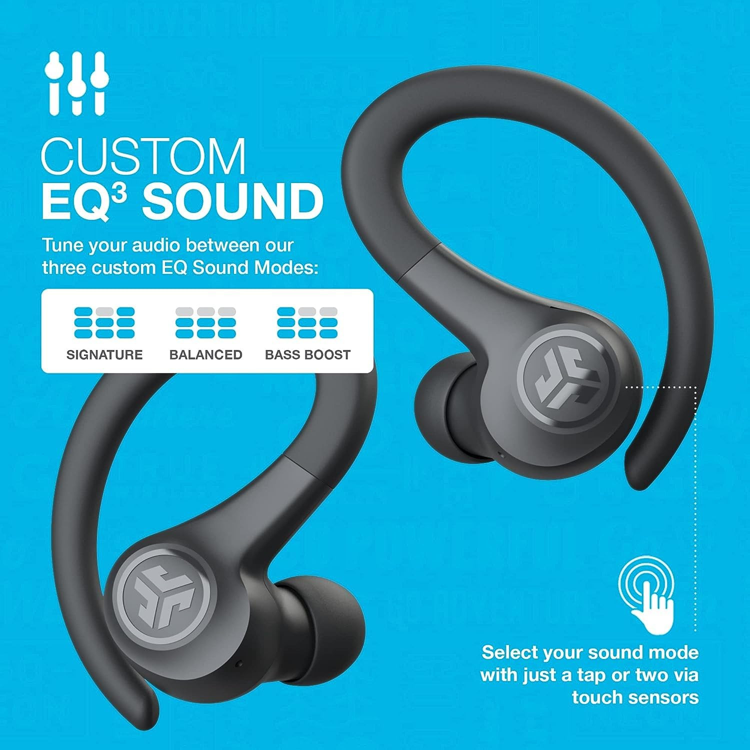 JLab Go Air Sport TWS Sports Earbuds - Bluetooth Earphones True Wireless 32 Hour Playtime Gym Headphones Running Workout in Ear Buds with Ear Hooks C3 Clear Calling EQ3 Sound Graphite