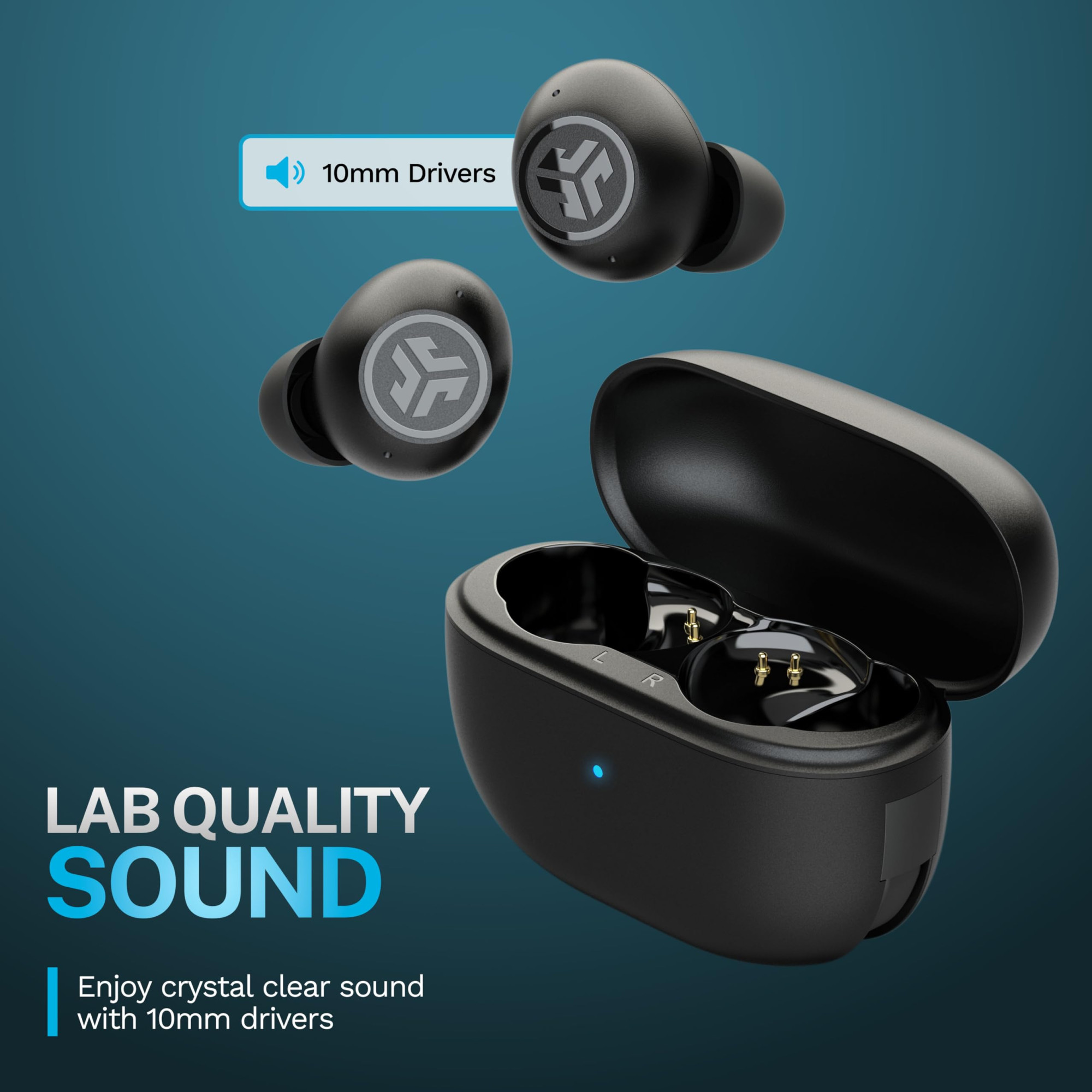 JLab Go Pop ANC Active Noise Cancelling Earbuds Bluetooth Earphones 24 Hr Playtime Wireless Headphones IP55 Sweat-Resistant in Ear Buds with Microphone Clear Calls Multipoint Black
