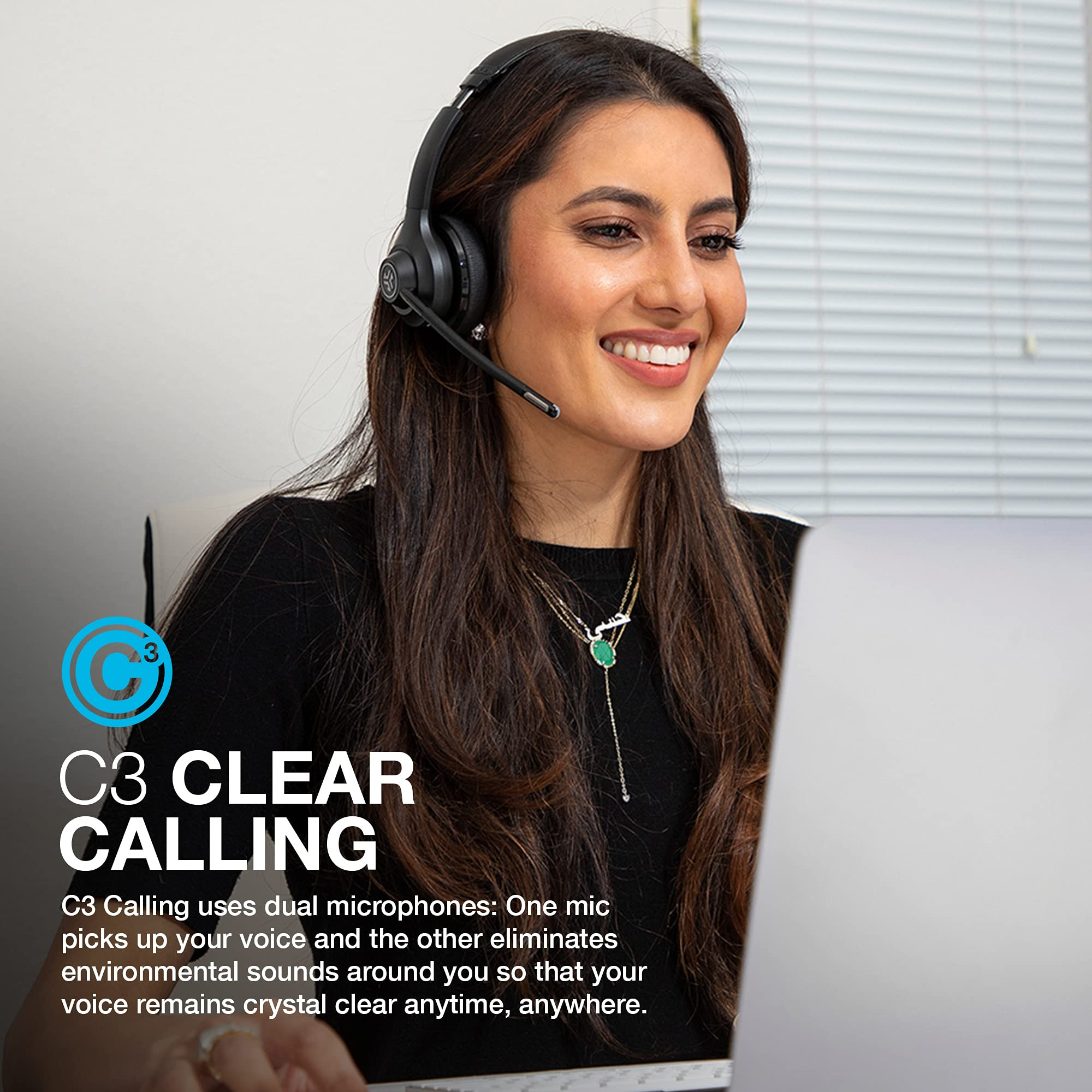 JLab Go Work Wireless On Ear Headsets with Microphone - 45 Playtime PC Bluetooth Headset and Multipoint Connect to Laptop Computer and Mobile - Wired or Wireless Headphones with Microphone