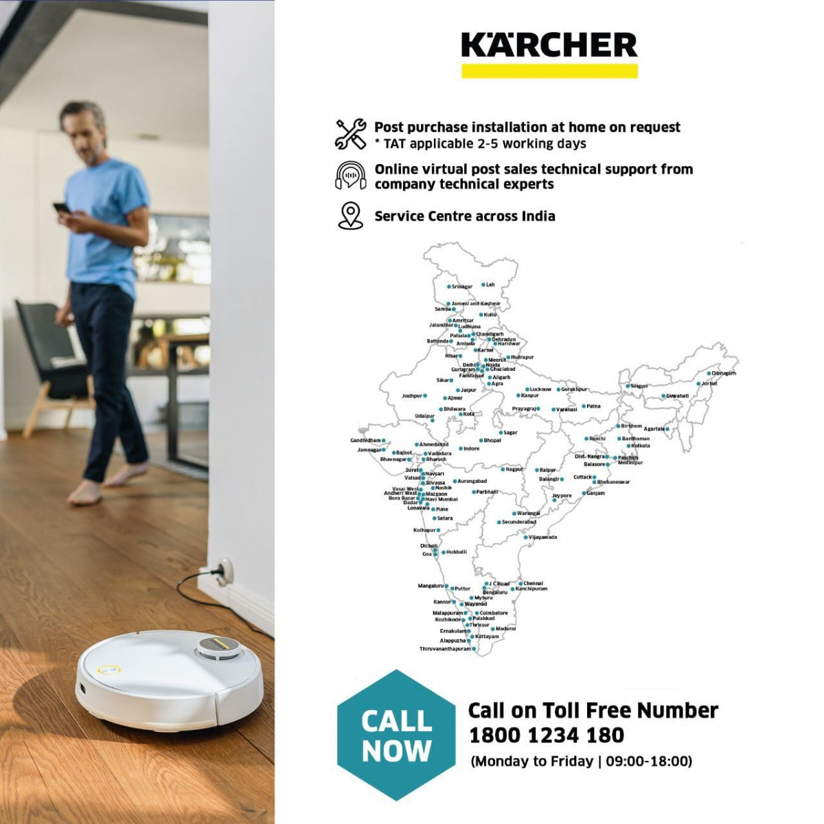 KARCHER Rcv 3 Robotic Vacuum Cleaner Most Powerful Suction Removable Mop Plate Advance Lidar Technology Voice Output Less Noise Microfibre Cleaning Cloth Fall Sensors with Side Brush White