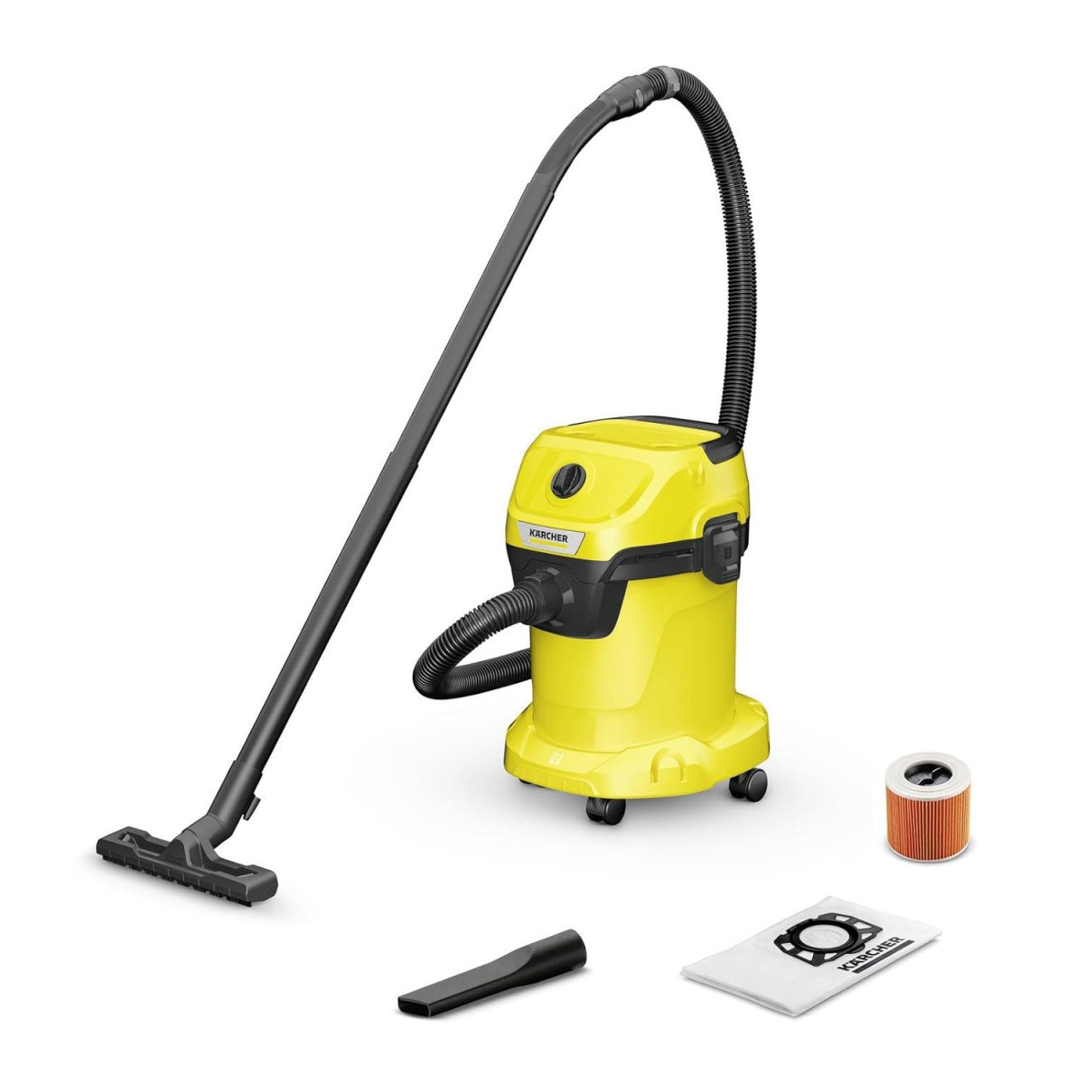 KARCHER Wd 3 V-17420 17 litres CapacityBlower Function4 M Cable with 2 M Suction Hose Efficient Cleaning Wet and Dry Vacuum Cleaner Yellow