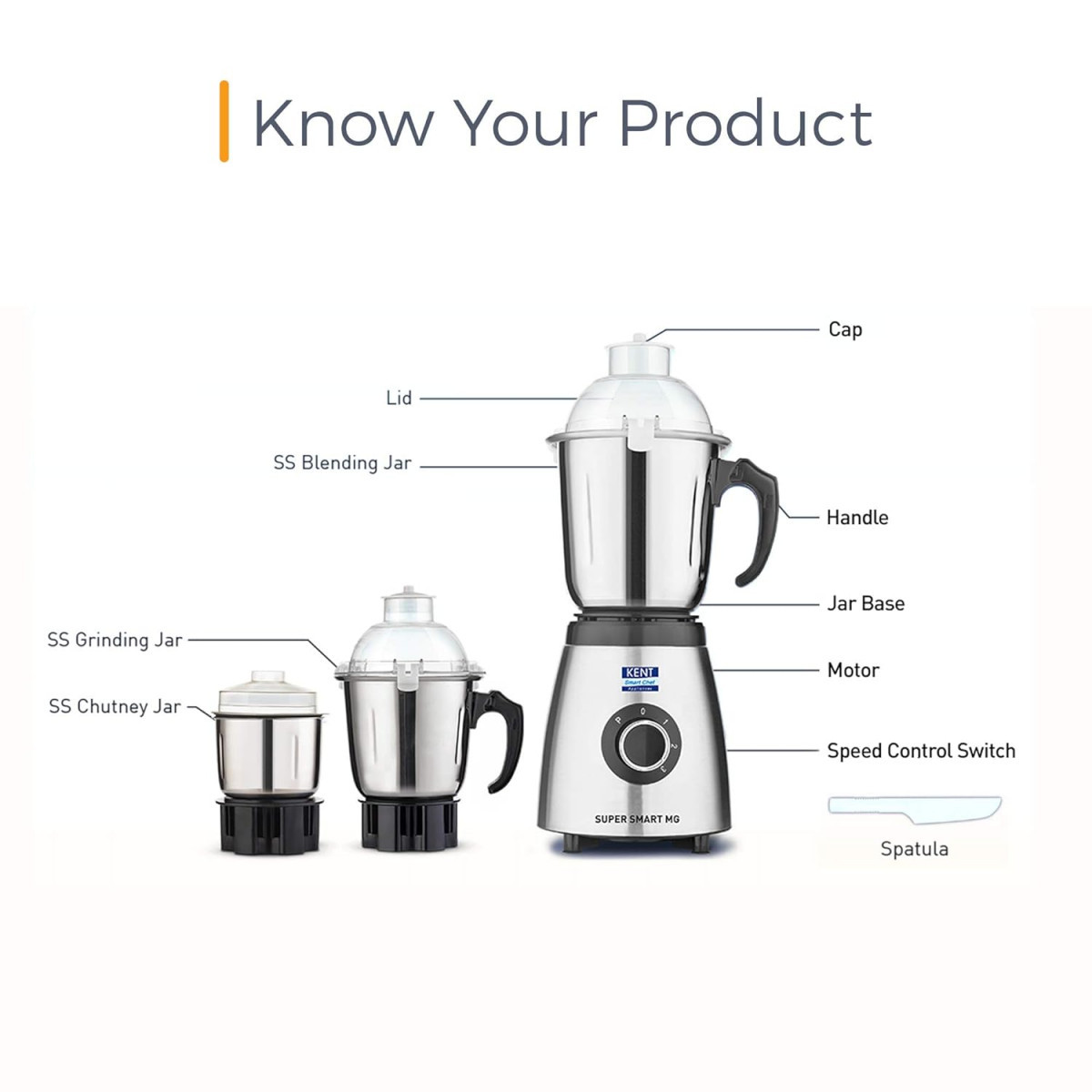 KENT 16061 800W 3 Speed Control Super Smart Mixer Grinder Silver