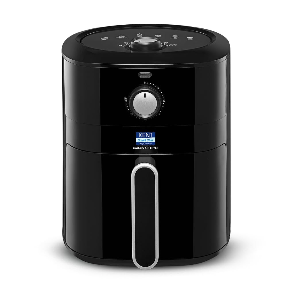 KENT Classic Air Fryer 1300W Power 4L Capacity Fry Grill Roast Bake Auto Cut-Off Up To 80 Less Oil Usage High Temperature Uniform Heating Black