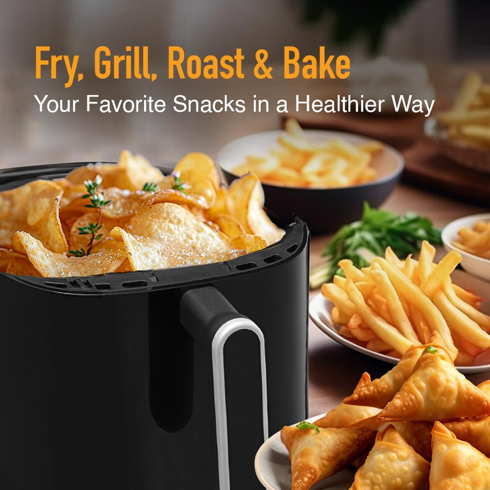 KENT Classic Air Fryer 1300W Power 4L Capacity Fry Grill Roast Bake Auto Cut-Off Up To 80 Less Oil Usage High Temperature Uniform Heating Black