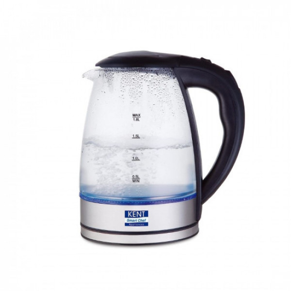 Image of KENT Elegant Electric Glass Kettle (16052), 1.8L, Stainless Steel Heating Plate, Borosilicate Glass Body, Boil Drying Protection
