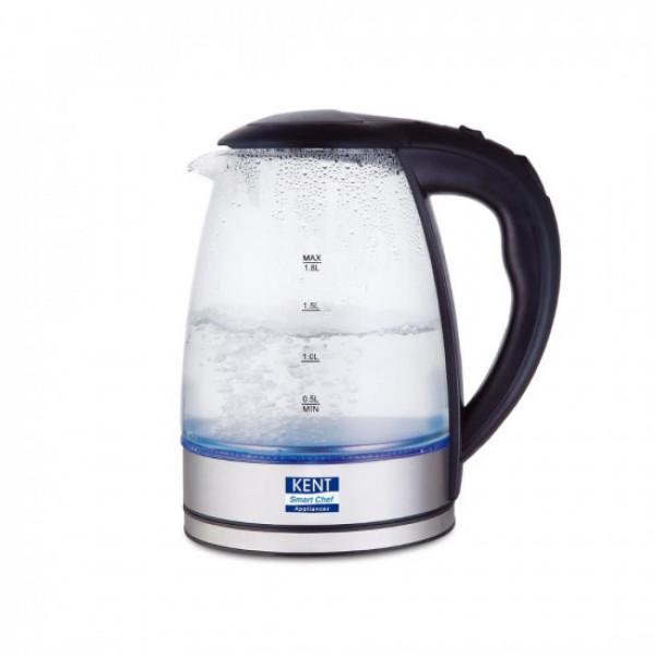 Image of KENT Elegant Electric Glass Kettle (16052), 1.8L, Stainless Steel Heating Plate, Borosilicate Glass Body, Boil Drying Protection