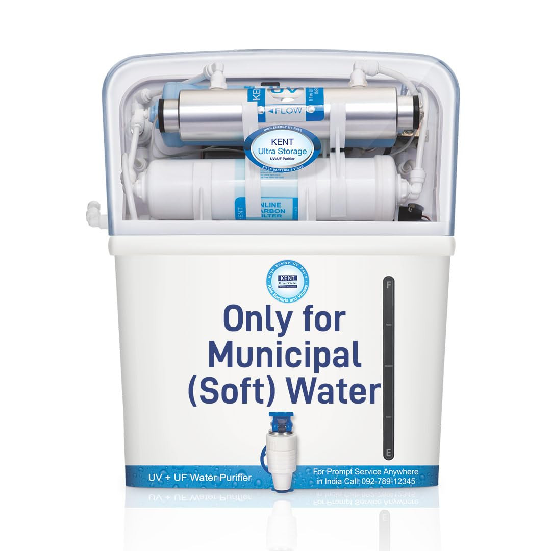 KENT Ultra Storage UV Water Purifier 11042 UVUF Water Purification Wall Mountable 8L Storage 60 Lhr Output White