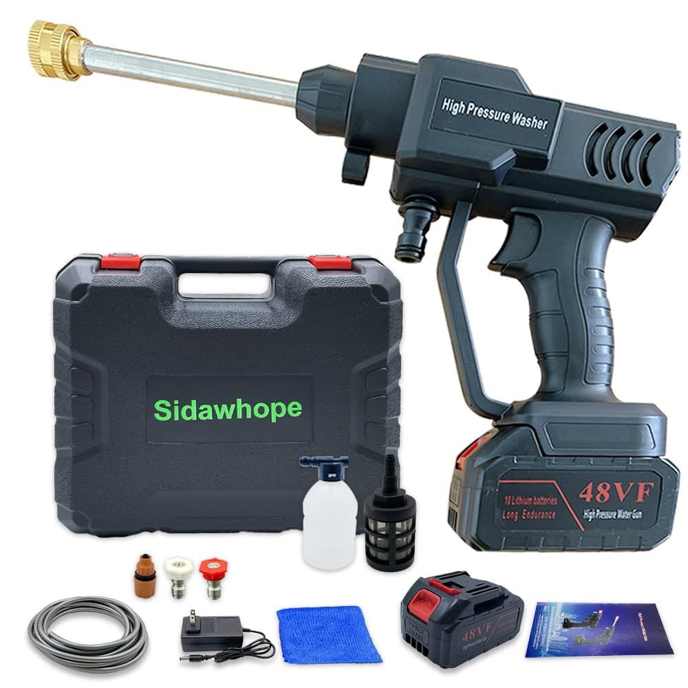 KIDPALACE Cordless Pressure Washer Portable Power Washer Pressure Water Spray Gun 1 20Ah Rechargeable Battery Portable High Pressure Car Washer GardenFencePetDeck Cleaning Tool Only