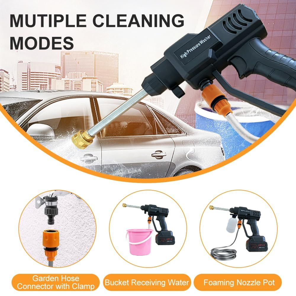 KIDPALACE Cordless Pressure Washer Portable Power Washer Pressure Water Spray Gun 1 20Ah Rechargeable Battery Portable High Pressure Car Washer GardenFencePetDeck Cleaning Tool Only