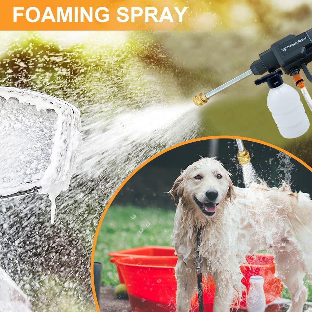 KIDPALACE Cordless Pressure Washer Portable Power Washer Pressure Water Spray Gun 1 20Ah Rechargeable Battery Portable High Pressure Car Washer GardenFencePetDeck Cleaning Tool Only