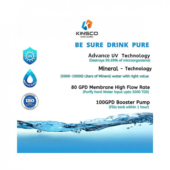 Kinsco Aqua Flame 15 Litre Copper RO UV UF TDS Adjuster Pure Copper Water Purifier Dispenser Machine With Free Pre Filter