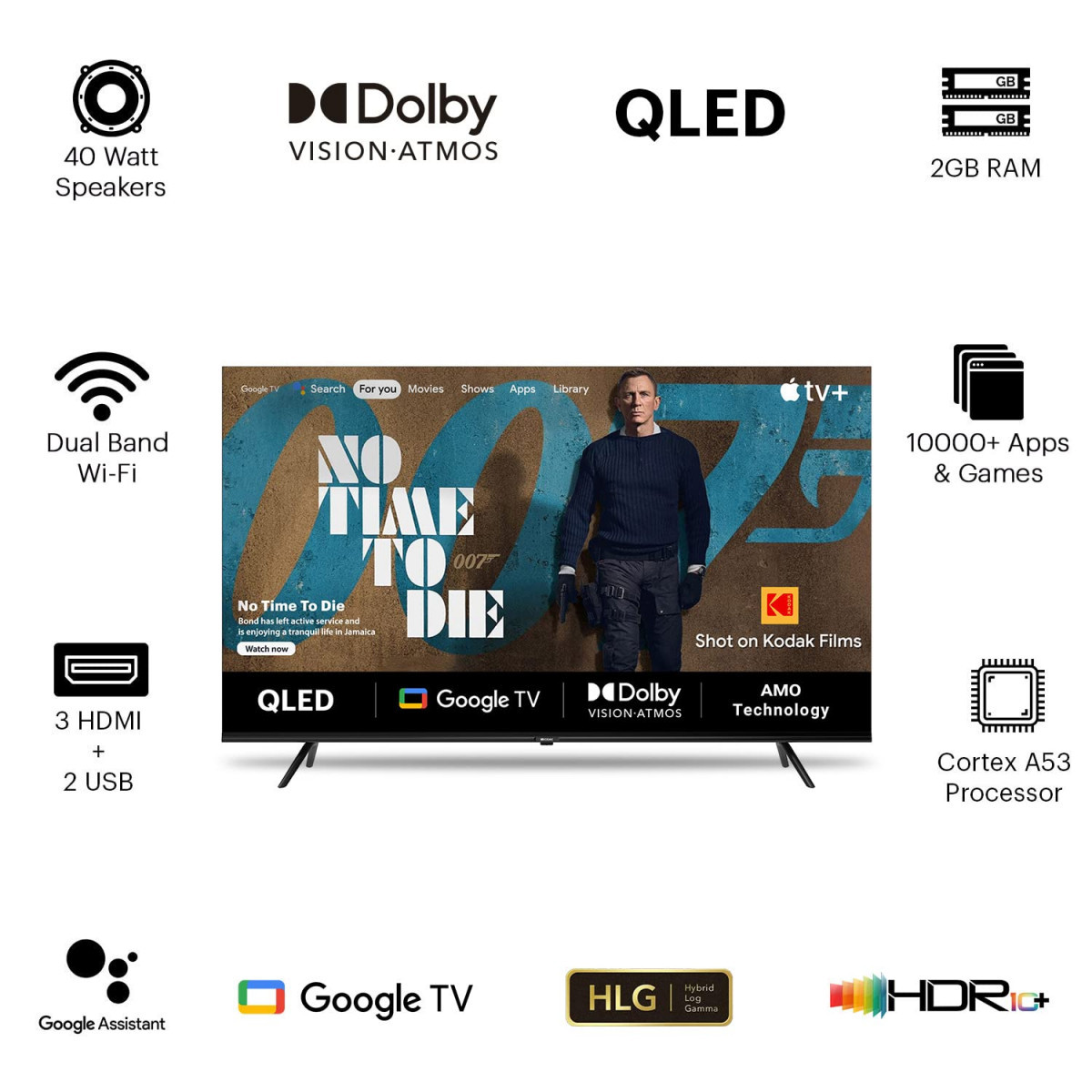 Kodak 139 Cm 55 Inches Matrix Series 4K Ultra Hd Smart QLED Google Tv 55Mt5022 Black